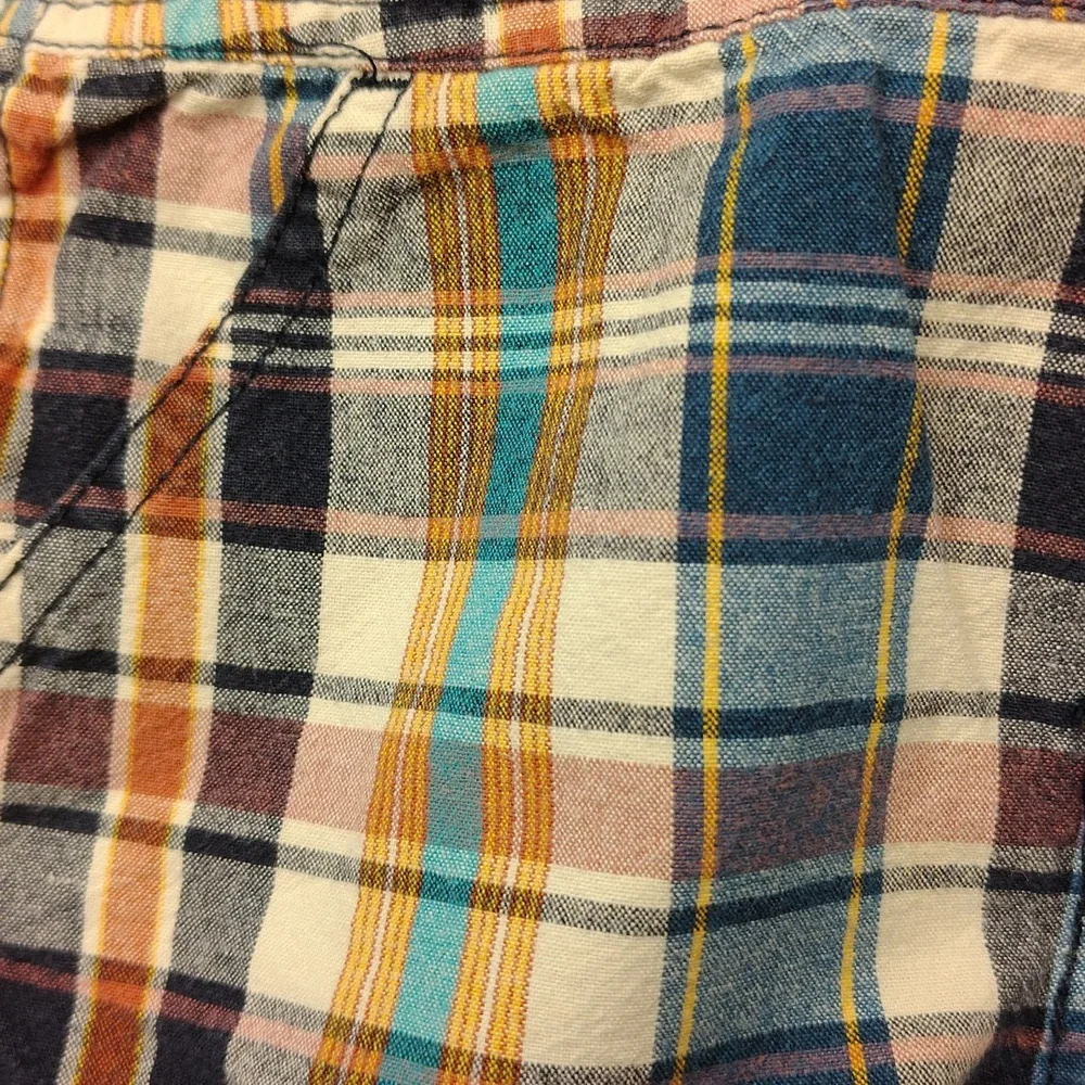 OshKosh B'gosh Kids Plaid Shorts Overalls Blue, Maroon, Mustard, Teal And Cream